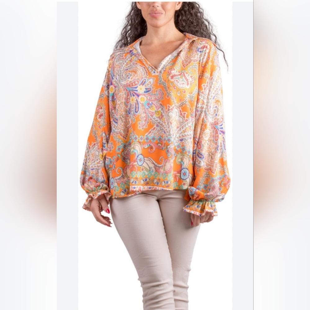 Gigi Moda Made In Italy Womens Phebe Geometric Collared Top Size XL‎